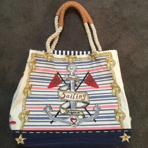 Brighton Nautical Themed Tote Bag - Blue and White Ahoy